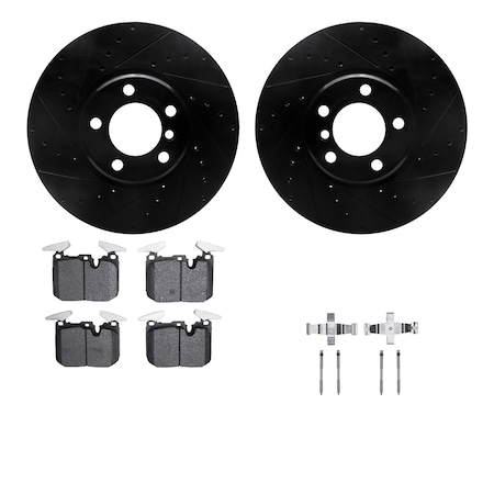 8312-31112, Rotors-Drilled, Slotted-BLK W/ 3000 Series Ceramic Brake Pads Incl. Hardware, Zinc Coat